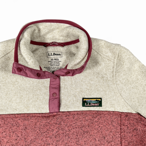 LL Bean Sweater Womens EXTRA SMALL Pink Fleece Pullover Snap Colorblock Outdoor