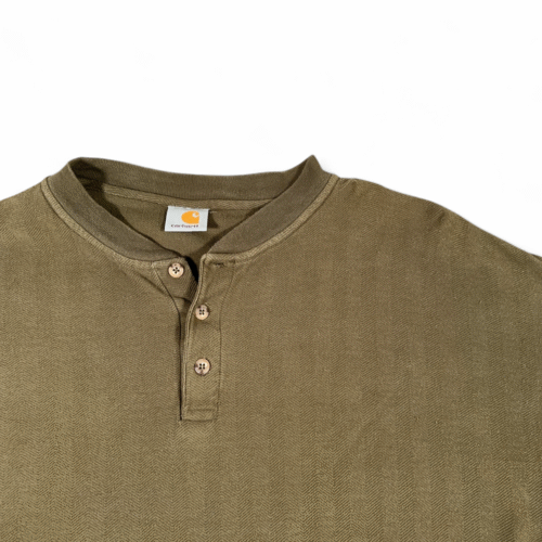 Vintage Carhartt Shirt Adult 2XL Green Henley Herringbone Textured Grunge 90s