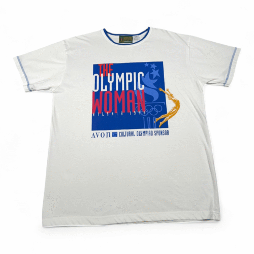 Vintage Olympic Woman Shirt Womens MEDIUM White Atlanta Games 1996 Avon USA