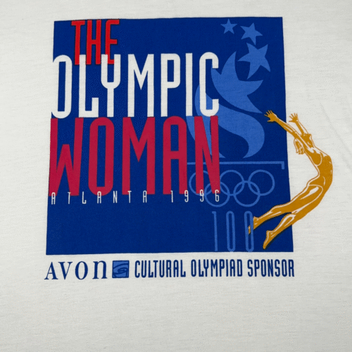 Vintage Olympic Woman Shirt Womens MEDIUM White Atlanta Games 1996 Avon USA