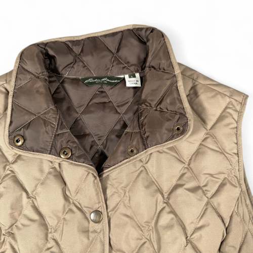 Eddie Bauer Vest Womens LARGE Brown Goose Down Quilted Puffer Barn Chore EB550