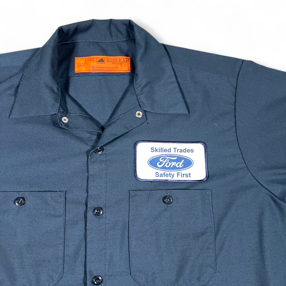 Vintage Ford Shirt Adult LARGE Blue Red Kap Work Mechanic Uniform USA Patch 90s-2 Vintage Ford Shirt Adult LARGE Blue Red Kap Work Mechanic Uniform USA Patch 90s