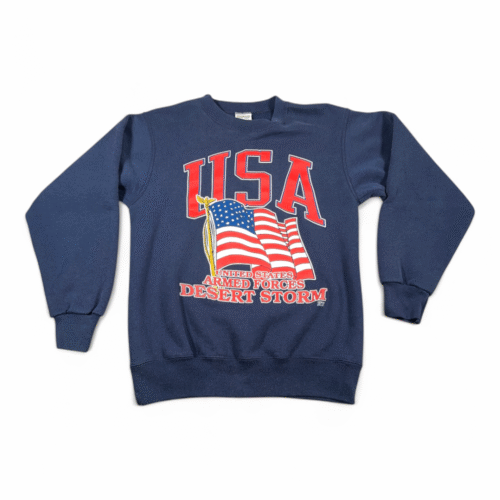 Vintage Desert Storm Sweater Adult MEDIUM Blue USA Military American Flag 90s