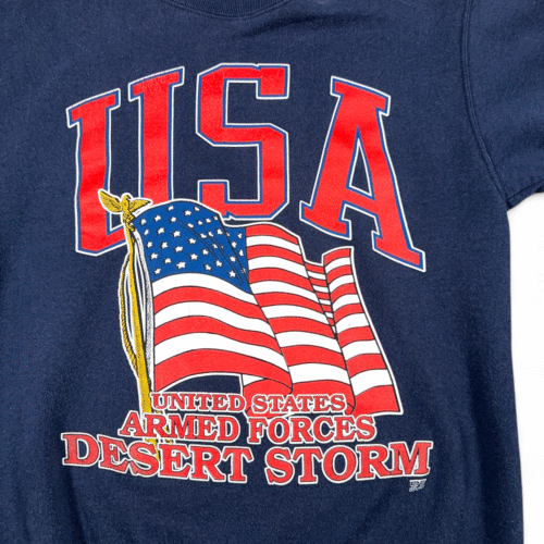 Vintage Desert Storm Sweater Adult MEDIUM Blue USA Military American Flag 90s
