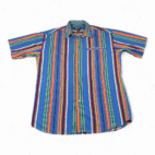 Vintage Impact Shirt Adult LARGE Blue Green Striped Rainbow Colorful Preppy 90s