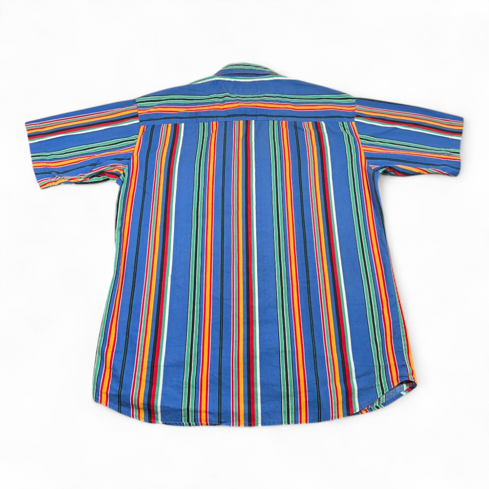 Vintage Impact Shirt Adult LARGE Blue Green Striped Rainbow Colorful Preppy 90s-3 Vintage Impact Shirt Adult LARGE Blue Green Striped Rainbow Colorful Preppy 90s