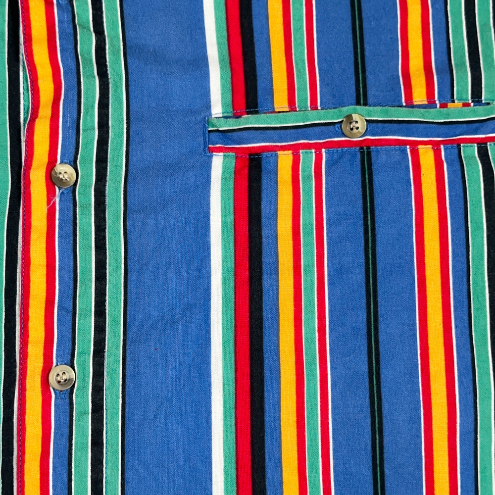 Vintage Impact Shirt Adult LARGE Blue Green Striped Rainbow Colorful Preppy 90s-5 Vintage Impact Shirt Adult LARGE Blue Green Striped Rainbow Colorful Preppy 90s