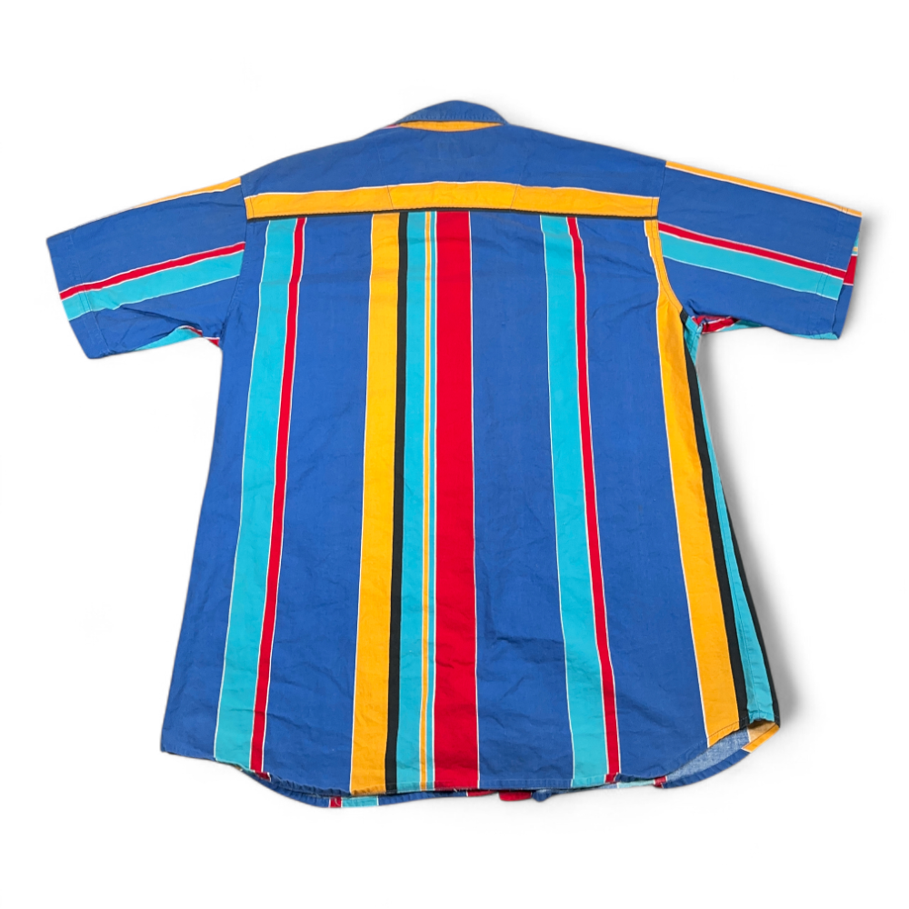 Vintage Impact Shirt Adult LARGE Blue Striped Rainbow Colorful Preppy Retro 90s