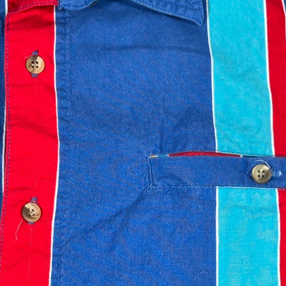 Vintage Impact Shirt Adult LARGE Blue Striped Rainbow Colorful Preppy Retro 90s