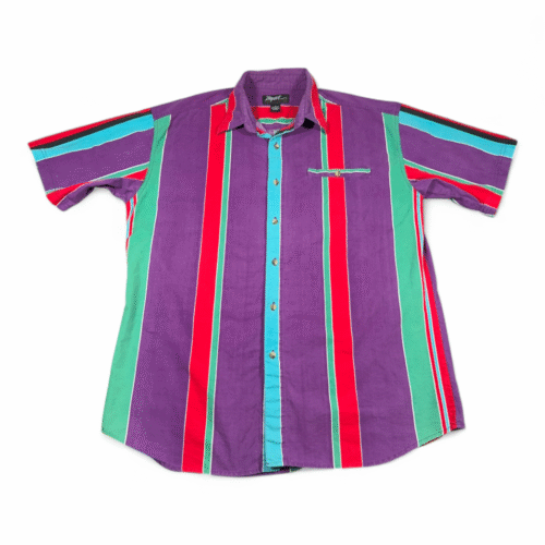 Vintage Impact Shirt Adult LARGE Purple Striped Red Rainbow Colorful Preppy 90s
