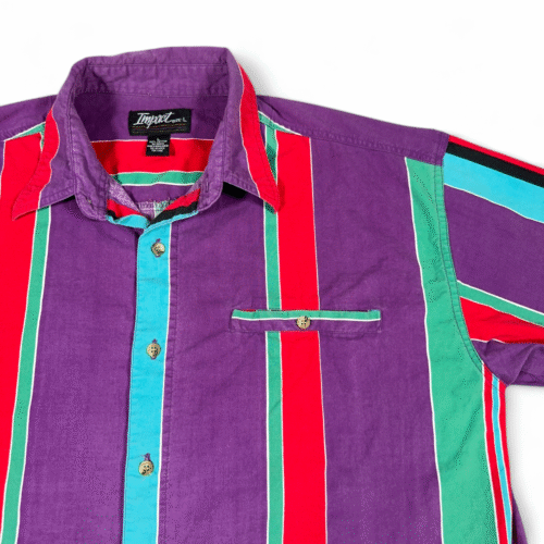 Vintage Impact Shirt Adult LARGE Purple Striped Red Rainbow Colorful Preppy 90s