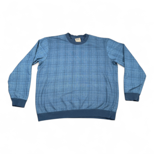 Vintage Houndstooth Sweater Adult LARGE Blue Glen Plaid Scandia Woods Sweatshirt 90s