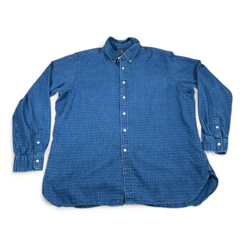Ralph Lauren Shirt Adult 2XL Blue Indigo Oxford Chambray Dark Geometric Preppy