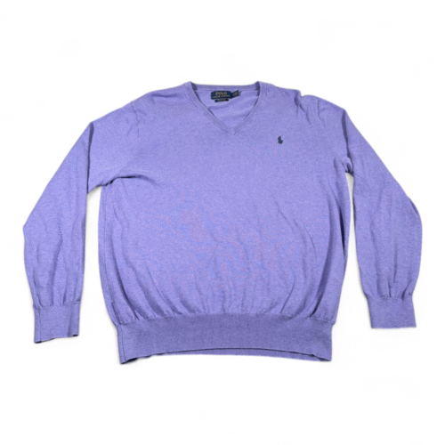 Polo Ralph Lauren Sweater Adult LARGE Purple Pima Cotton V Neck Pony Logo Preppy
