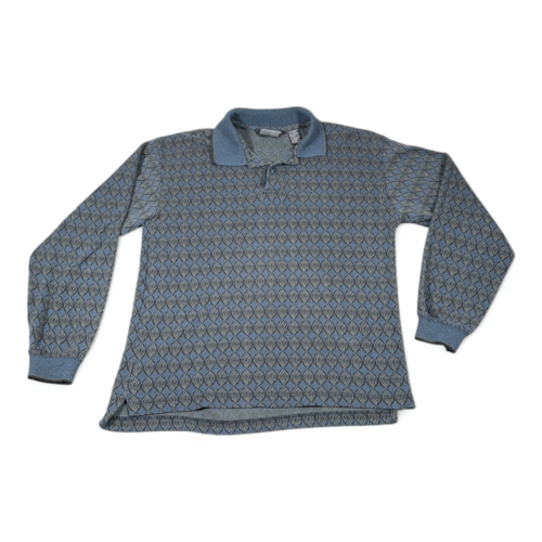 Vintage Knightsbridge Polo Shirt Adult MEDIUM Blue Geometric Art Knit Preppy 90s