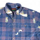 Vintage Fly Fishing Shirt Adult LARGE Blue Flannel Plaid Oakton Limited 80s