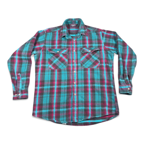 Vintage Mighty Mac Shirt Adult LARGE Purple Plaid Flannel Grunge USA Made 80s