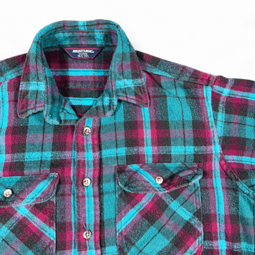 Vintage Mighty Mac Shirt Adult LARGE Purple Plaid Flannel Grunge USA Made 80s