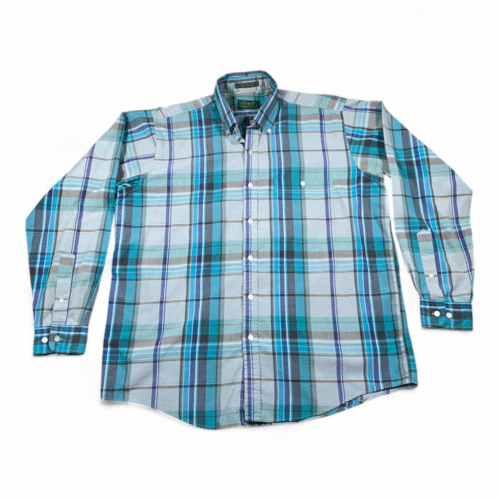 Vintage Alexander Julian Colours Shirt Adult LARGE Blue Plaid Madras Preppy 90s