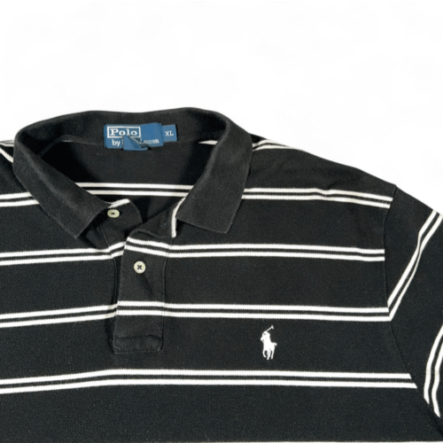 Vintage Polo Ralph Lauren Polo Shirt Adult LARGE Black Striped Pony Logo 90s
