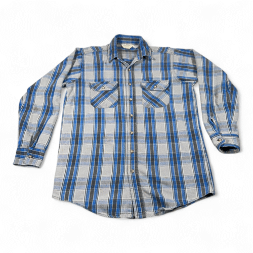 Vintage Frostproof Shirt Adult MEDIUM Blue Plaid Flannel Grunge USA Sears 70s