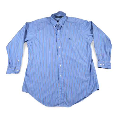Vintage Ralph Lauren Shirt Adult LARGE Blue Striped Classic Fit Pony Logo Y2K