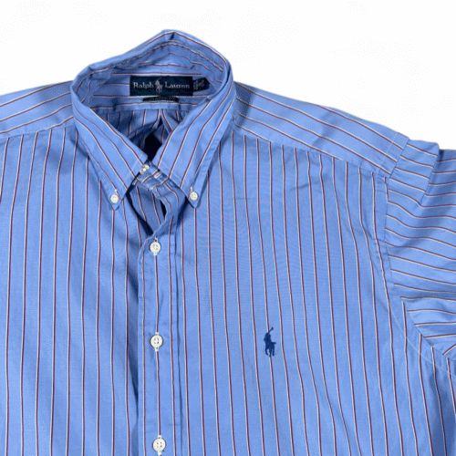 Vintage Ralph Lauren Shirt Adult LARGE Blue Striped Classic Fit Pony Logo Y2K