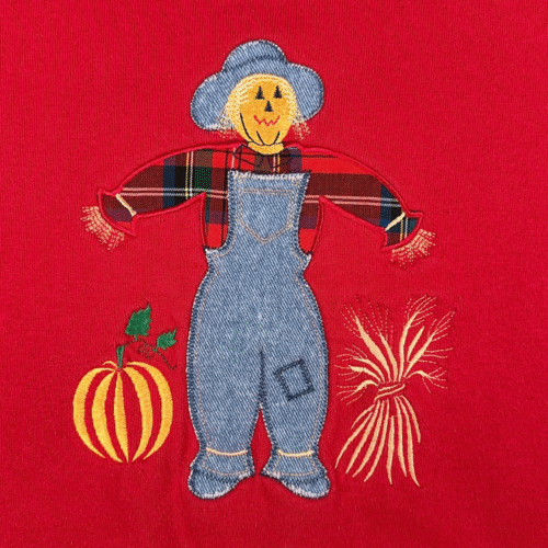 Vintage Scarecrow Sweater Adult SMALL Red Pumpkin Halloween Delta USA Made 90s
