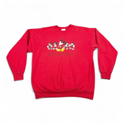 Vintage Mickey Mouse Sweater Adult LARGE Red Disney Store Sweatshirt Cartoon 90s