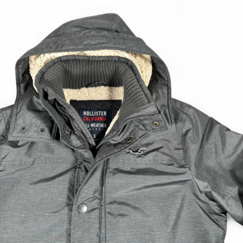 Hollister Jacket Adult SMALL Gray All Weather Hooded Sherpa Lined Parka Winter