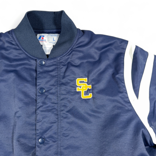 Vintage Russell Athletic Jacket Adult LARGE Blue SC Logo Varsity Quilted 90s