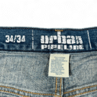 Urban Pipeline Jeans Mens 34x33 Blue Relaxed Bootcut Medium Wash Distressed Y2K