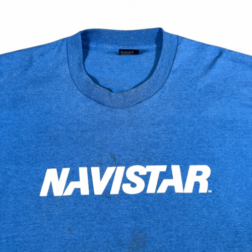 Vintage Navistar Shirt Adult LARGE Blue Truck Workwear Screen Stars USA 80s