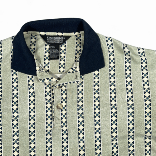 Vintage Knightsbridge Polo Shirt Adult SMALL Green Geometric Striped Art 90s