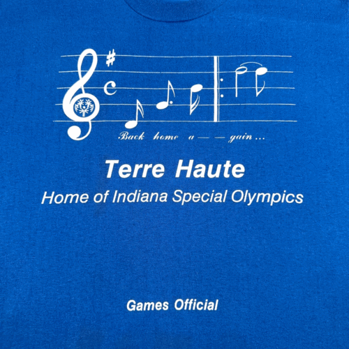 Vintage Special Olympics Shirt Adult LARGE Blue Indiana USA Stedman Sports 80s
