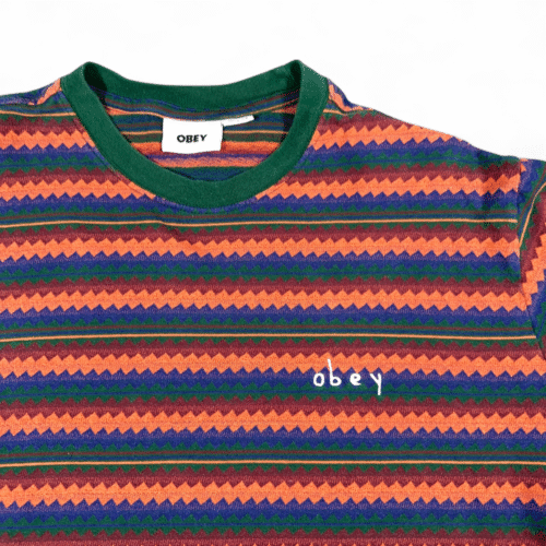 Obey Shirt Adult LARGE Green Striped Geometric Ringer Skate Streetwear Colorful