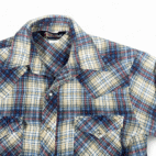 Vintage Dude Western Shirt Adult SMALL Blue Yukon Plaid Flannel Pearl Snap 70s