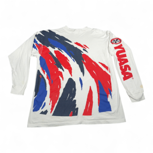 Vintage Yuasa Sport Shirt Adult LARGE White Abstract Racing Batteries USA 90s