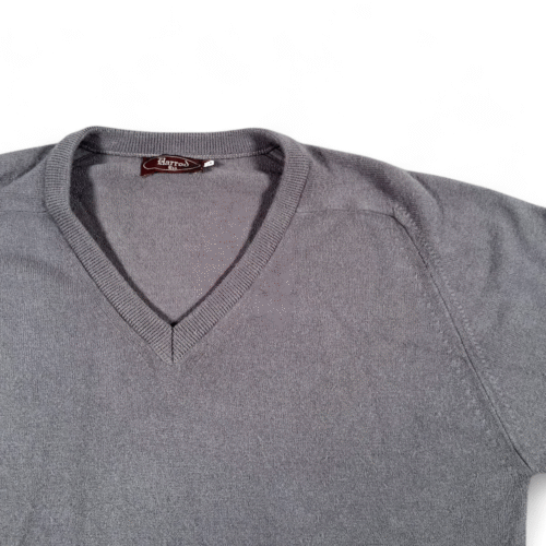 Vintage Harrod Sweater Adult LARGE Gray V Neck Acrylic Knit Raglan Preppy 80s