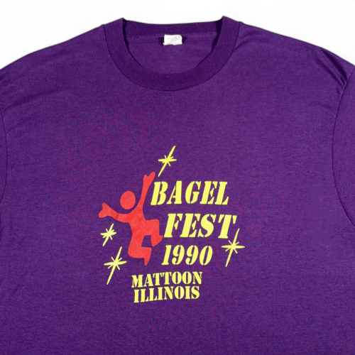Vintage Bagel Fest Shirt Adult MEDIUM Purple Illinois Screen Stars USA Made 90s