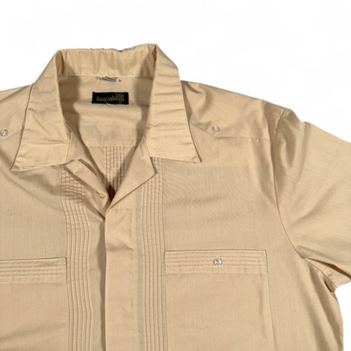 Vintage Guayabera Shirt Adult LARGE Brown Cuban Wedding Embroidered Buttons 70s