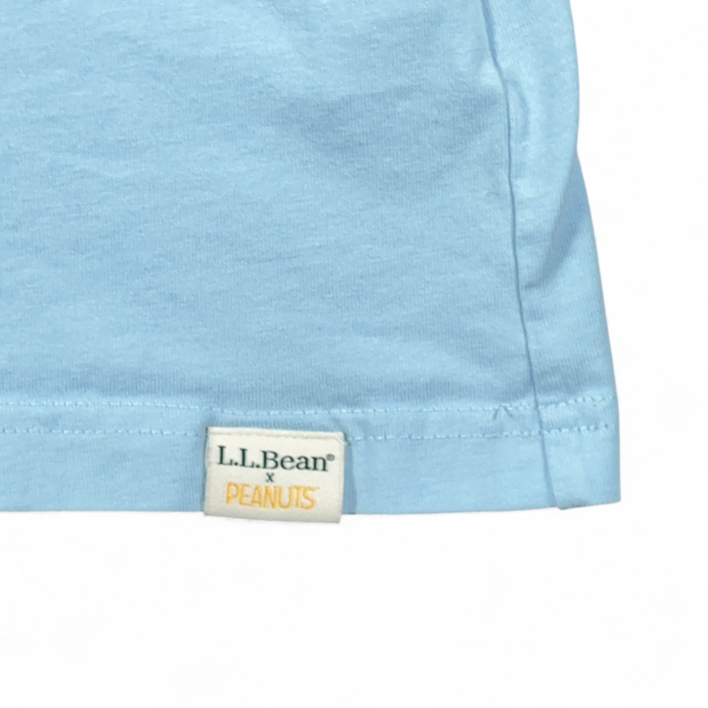 LL Bean X Peanuts Shirt Womens LARGE Blue Snoopy Woodstock Winter Sled Fun Snow