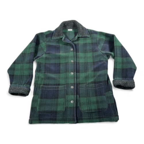 Vintage LL Bean Coat Womens LARGE Green Plaid Fleece Sherpa USA Made 80s