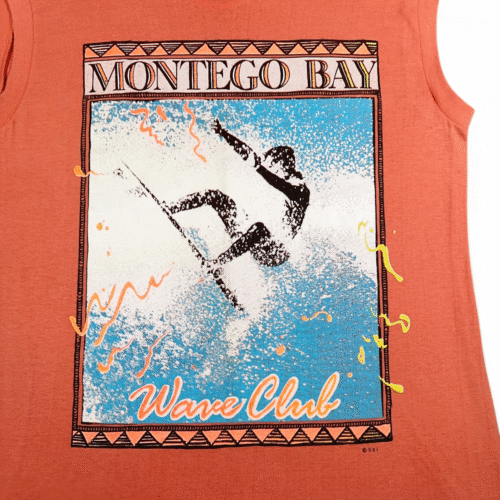 Vintage Surfer Shirt Adult EXTRA LARGE Orange Montego Bay Jamaica USA Muscle 80s