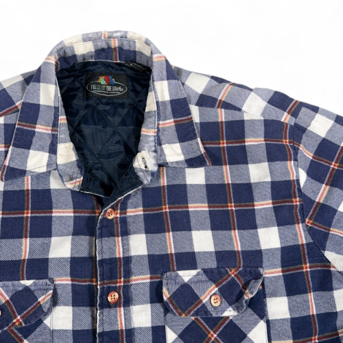 Vintage Flannel Shirt Adult LARGE Blue Plaid Fruit Loom Shacket Workwear 90s