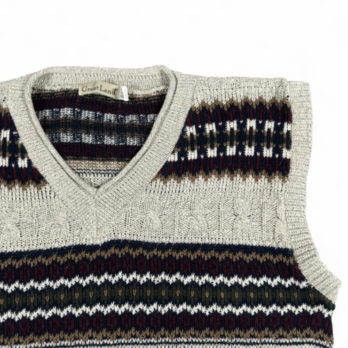 Vintage Great Land Sweater Vest Adult MEDIUM Gray Fair Isle Knit USA Made 90s