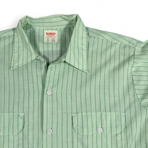 Vintage Work Shirt Adult LARGE Green Pinstripe ToppMaster Workwear USA 70s