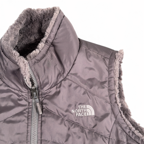 North Face Vest Womens SMALL Gray Mossbud Reversible Quilted Sherpa Fleece