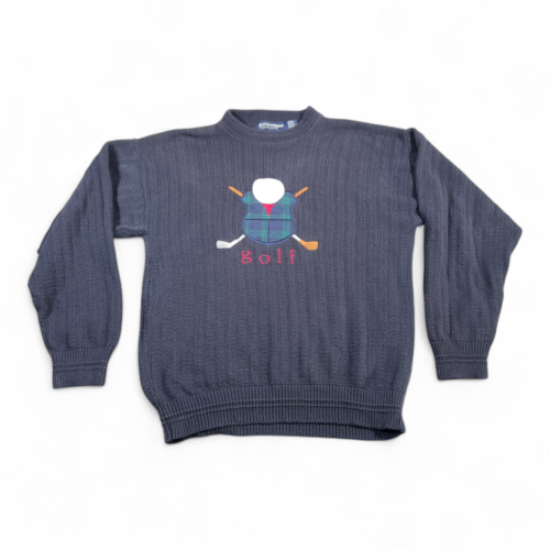 Vintage Scottish Isle Sweater Adult MEDIUM Blue Cotton Golf 90s