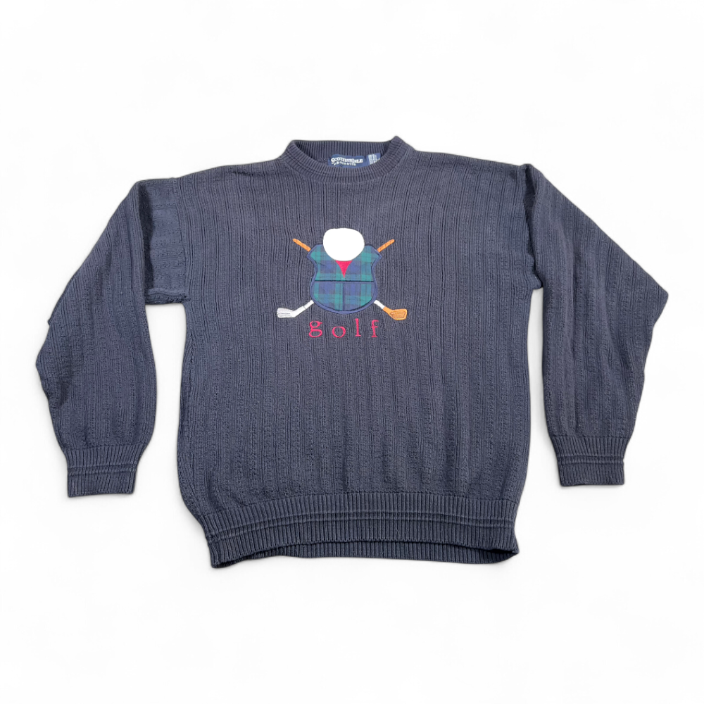 Vintage Scottish Isle Sweater Adult MEDIUM Blue Cotton Golf 90s-1 Vintage Scottish Isle Sweater Adult MEDIUM Blue Cotton Golf 90s